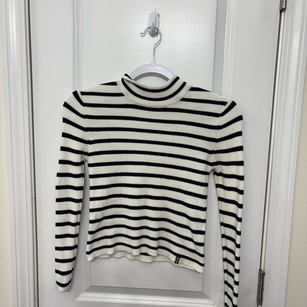 Striped Black and White Turtleneck Top